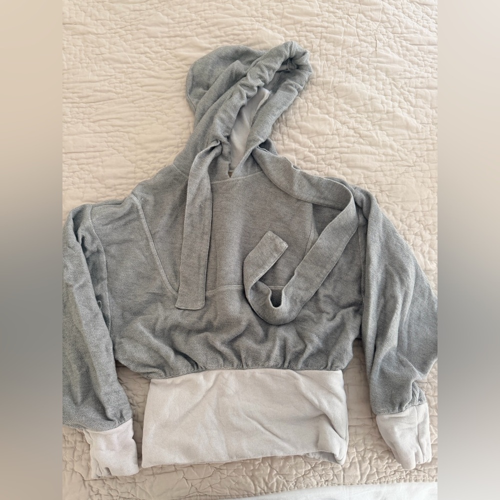 Free People Gray and Cream Hooded Sweatshirt